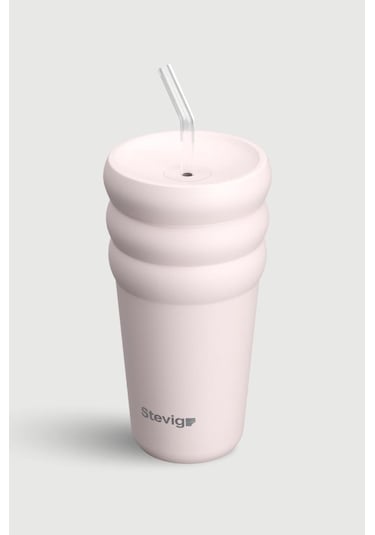 Stevig 3 Bubble Two-cap Straw Tumbler Çelik Termos 600 Ml Soft Quartz St-248 Pembe