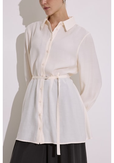 Modal Kemerli Gömlek Ekru Ekru