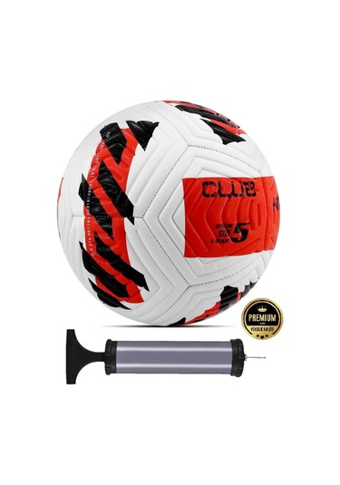 Kırmızı Yeni Desenli Futbol Topu 4 Astarlı No:5 480 Gr + Pompa Hediyeli X507 Kırmızı - Beyaz