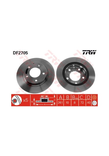 TRW DF2705 Fren Diski Arka Mazda 626 92-02 Mx-6 91- Xedos 6 93- Düz 261Mm