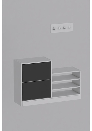 Anatolia 2 Kapak Kayar Raflı Ayakkabılık Antrasit Gri Antrasit - Beyaz
