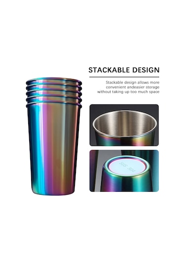 Hallow 5 Adet Paslanmaz Çelik Bardak 500ml Kapasiteli Çocuklar Gökkuşağı