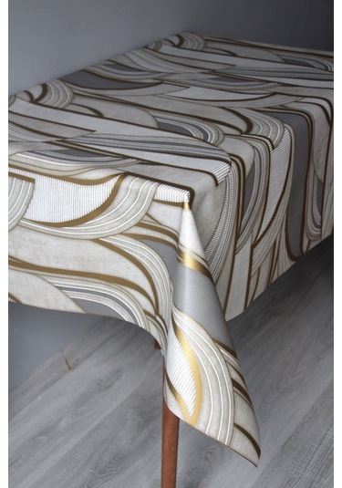 Elyaf Silinebilir Pvc Muşamba Masa Örtüsü 1251-1 Metalikçizgi Altın