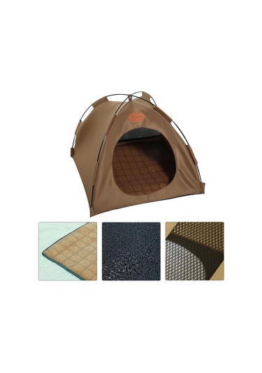 Vkemall Xl Kahverengi Kedi Köpek Çadır Yatağı - Katlanabilir Dış Mekan Uygun - Matlı Ev, 58x58x48cm