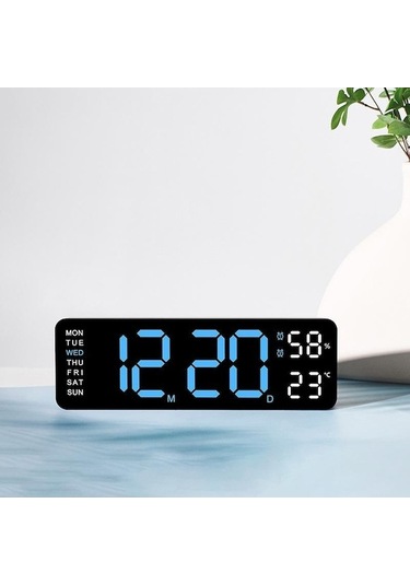 Maiyame 9.5 İnç Dijital Duvar/sandık Saati, Zaman/hafta/sıcaklık/nem Gösterimi, Otomatik/manuel Parlaklık, Çift Alarm, 12/24 Saat Mavi/kırmızı Işık Beyaz - Mavi