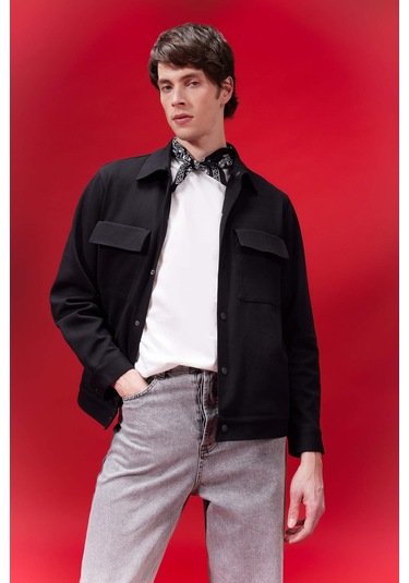 DeFacto Polo Yaka Çıtçıt Kapamalı Cepli Gömlek Ceket Z5178AZ24SPBK81