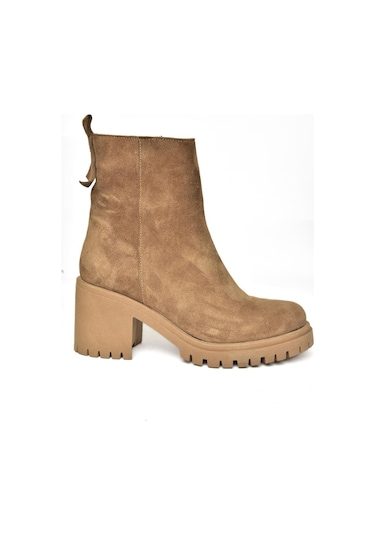 Fox Shoes R654006502 Taba Hakiki Deri Süet Kalın Topuklu Kadın Bot Taba