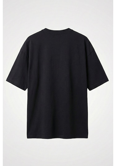 Allunique Erkek Pamuklu Oversize Bisiklet Yaka Siyah T-shirt