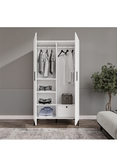 Şipal Çekmeceli 2 Kapılı 6 Bölmeli Beyaz Elbise Dolabı