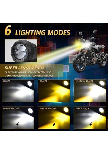 30w 3000lm 6000k Motosiklet Çift Lensli Led Spot Işığı, Kontrol Kablosu Seti İle Siyah