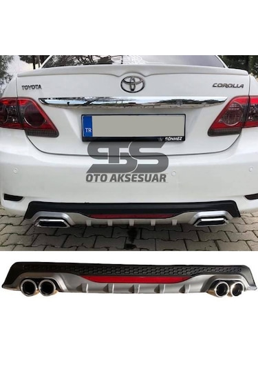 Toyota Corolla 2007-2012 Difüzör Arka Tampon Eki 4 Egzoz Çıkışlı Gri Reflektörlü