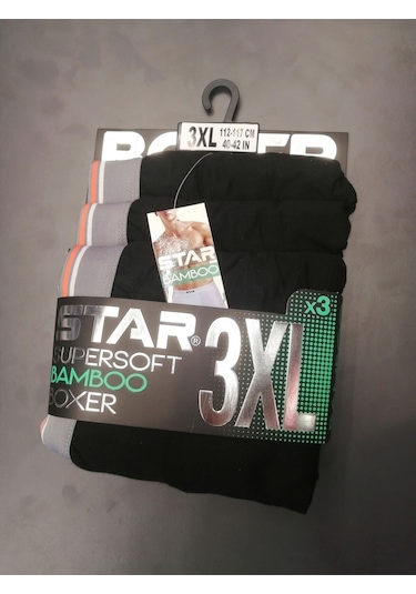 Star 3 Lü Erkek Süpersoft Bambu Boxer Siyah