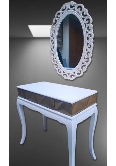 Dresuar Piramit Model 90520 Kayın Lükens Ayak Nakış Ayna Piramit Tabla Gold Beyaz