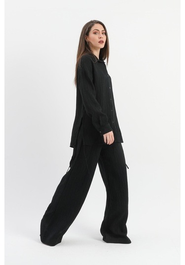 Yandan Bağlamalı Tunik Gömlek - Siyah-siyah Siyah