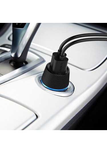 Teltree 2 Usb Çift Portlu Araç Şarj Cihazı, 5v/2.1a Hızlı Şarj, 120cm Kablolu, Siyah, Led Işık, Güvenlik Koruma