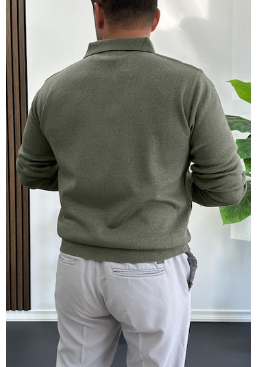 Erkek Düğmeli Polo Yaka Kazak Yeşil Edw231 Yeşil
