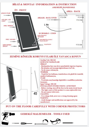 Brat 50x70 B055 Dokunmatik Led Ayna Düz Ayna