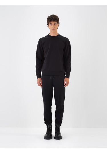 Siyah Pamuk Dokulu Regular Fit Sweat Pantolon 380186 Siyah