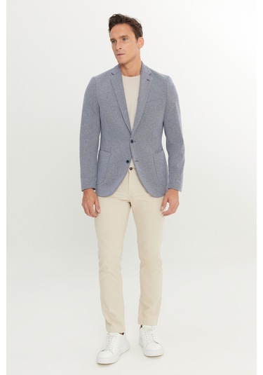 Erkek Lacı Pamuklu Slim Fit Dar Kesim Mono Yaka Armürlü Torba Cepli Blazer Ceket Lacı