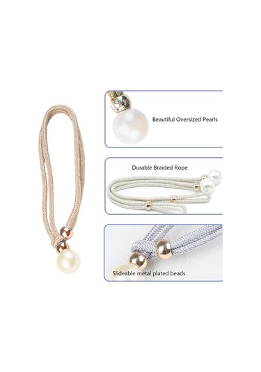 Tenfowee 4'lü Gri İmitasyon İnci Perde Bağları - Kaliteli Poliester Teller Ve 3.5 Cm Büyük İnci Toplarıyla Zengin Ev Dekoru