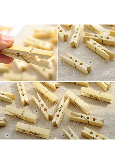 Moveevo 100 Adet Doğal Bambü Çamaşır Klembi - Dayanıklı Tel Yaylı, Ev Ve Dışarıda Kullanım, Dekoratif Ve Pratik Kullanımlar İçin Ahşap