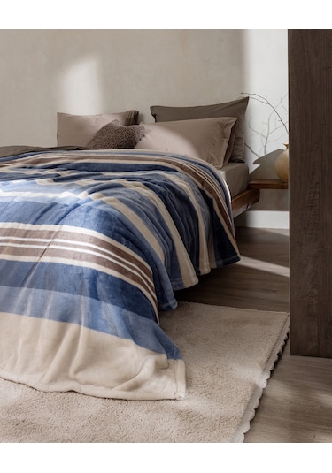 Mozel Çift Kişilik Welsoft Baskılı Battaniye - Mavi/bej 8684427292310 Çok Renkli
