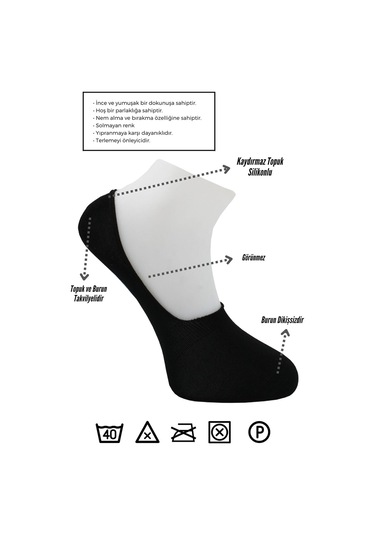 Bambu Kadın Babet Siyah Çorap Dikişsiz Görünmez Kaydırmaz Topuk Silikonlu 6'lı Paket Siyah