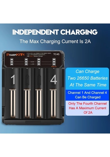 Xuweiwei Tc4s 4 Yuvalı Powerkan Akıllı Şarj Cihazı 3.7v Li İon Ve 1.2v Nimh Aa Aaa Pil Uyumlu