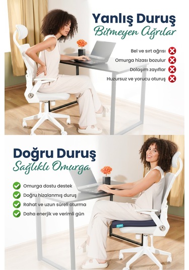 Kare Ortopedik Visco Oturma Minderi Bel, Basen Ve Baldır Destekli %100 Visco Minder - 45x43x6cm Lacivert