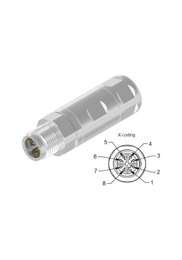 M12 8 Pin X Kod Erkek Düz Konnektör Conec 43-00418