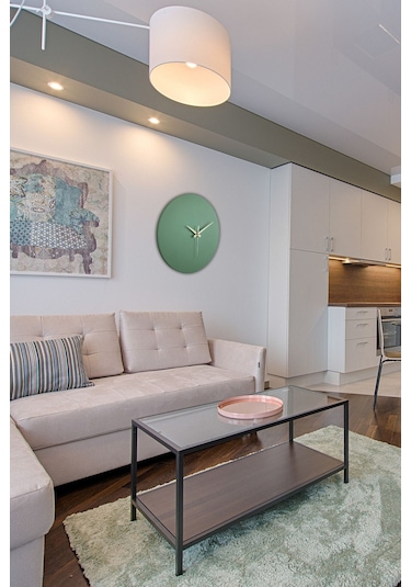 Round Model Modern Metal Sıvama Akar Sessiz Mekanizmalı Duvar Saati 40 40 Cm Yeşil