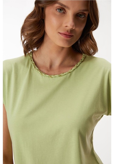 Anıl Kadın Bisiklet Yaka Detaylı Kısa Kollu Pijama Takım Yeşil