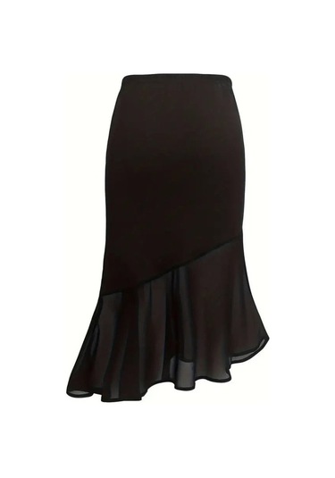 Kadın Yüksek Bel Asimetrik Detaylı Ithal Krep Etek Siyah