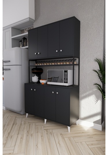 Nexar Kavhe Köşesi 8 Raflı Çok Amaçlı Mutfak Dolabı Antrasit Antrasit