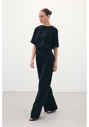 Sateen Kemer Detaylı Modal Pantolon - Siyah-136373 Siyah