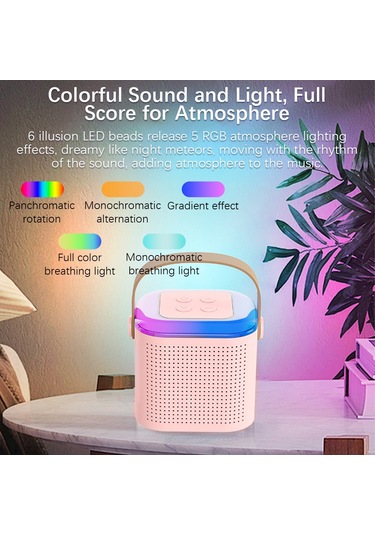 Ruicoo Pembe Mini Karaoke Mikrofon Ve Bluetooth Hoparlör Seti - Dışarıda Müzik Oynat, 5 Ses Efekti, İki Mikrofon İle Klasik Karaoke Deneyimi