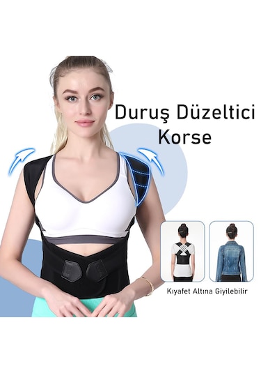 Kadın Ayarlanabilir Dik Duruş Korsesi Duruş Düzeltici Korse Siyah