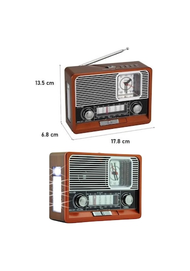 Saatli Fenerli Bluetooth Nostaljik Radyo Aux Sd Usb Girişli Bluetooth Hoparlör