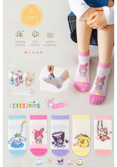 Color Socks 5 Çift Kız Çocuk Çizgi Karakterli Çorap Seti Extra Comfort Karışık