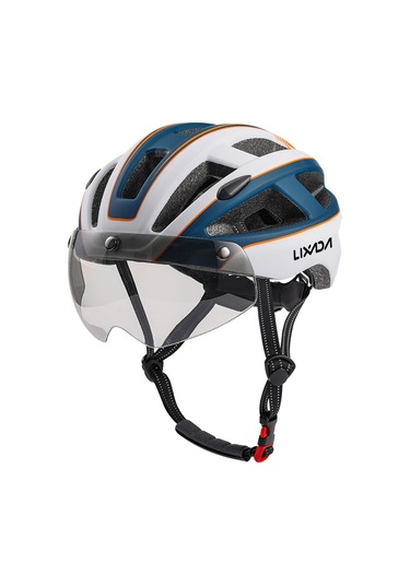 Beyaz - Mavi - Turuncu Dağ Bisikleti Kaskı Çıkarılabilir Manyetik Gözlüklü Ve Arka Işıklı Bisiklet Kaskları Beyaz - Mavi - Turuncu