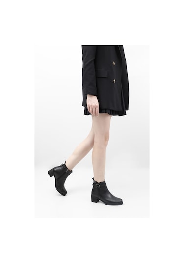 Gönderi R Siyah Floter Fermuarlı Kalın Topuklu Hakiki Deri Bot Siyah Floter