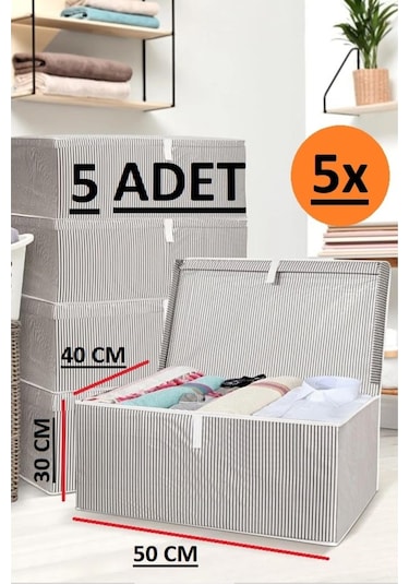 Daisyhome 5 Adet Kapaklı Kutu Hurç Maxi Boy 50 40 30 Çok Amaçlı Kutu Hurç