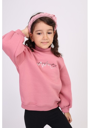 Toontoy Kız Çocuk Baskılı Sweatshirt Gülkurusu