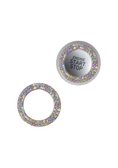 Kristal Taşlı Start Stop Düğme Halkası Gökkuşağı