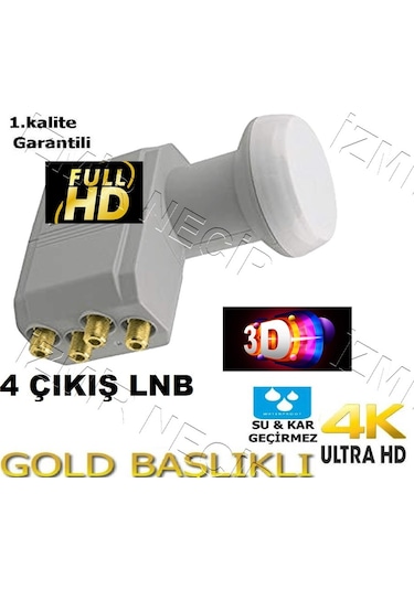 Full Hd 4K 3D Lnb 4 Lü Quad 4 Çıkışlı Lnb Full Hd 3D 4K Gold