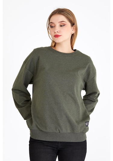 Comeor Kadın Haki Basic Bisiklet Yaka Regular Fit Rahat Sweatshirt 001