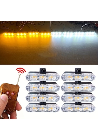 Xuweiwei 3 Led 8 Adet Uzaktan Kumandalı Sarı Beyaz Araba Led Işık Ön Çamaşır Askısı Lambası 12v Utv Atv Kamyonlar İçin Dekoratif Aydınlatma