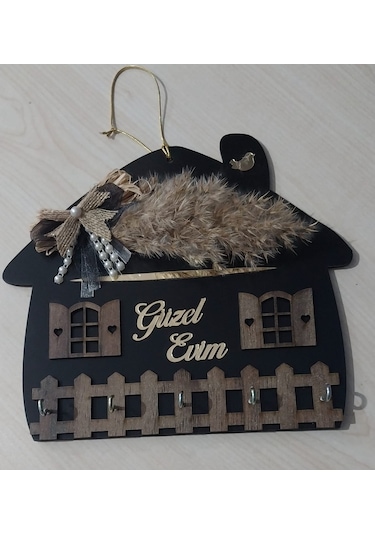 Güzel Evim Siyah Ahşap Anahtar Askılığı Duvar Askılı Anahtarlık Siyah