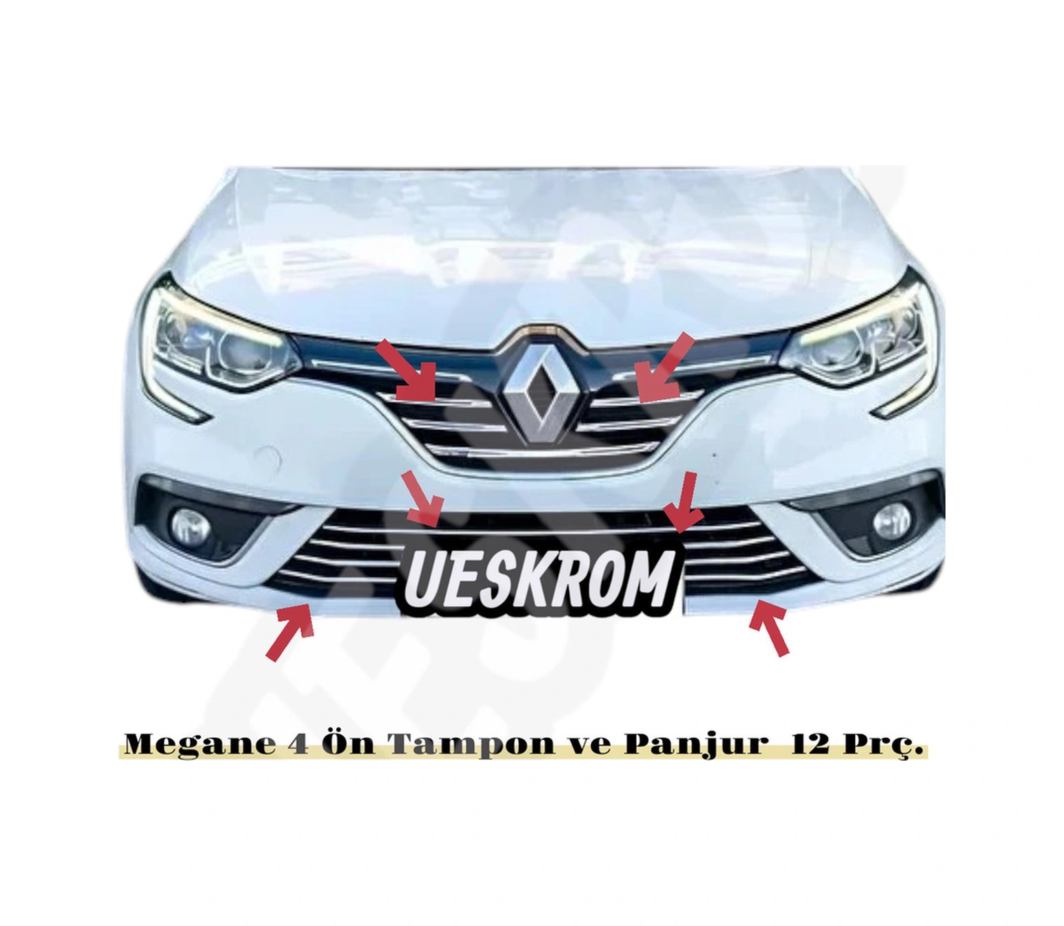Ueskrom Renault Megane 4 2016-2020 Krom Ön Panjur Ve Ön Tampon Çıtası Set