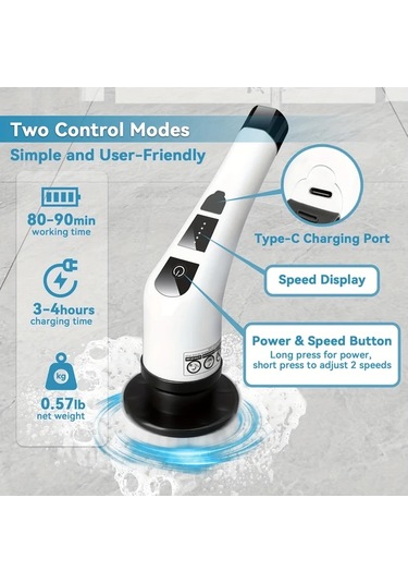 Fochsia Minimalist Style 6 My 006 Elektrikli Döner Fırça Şarj Edilebilir Kablosuz Temizlik Fırçası Ayarlanabilir Sap Usb C Şarj Lityum Pil Halı Banyo Mutfak Seramik Ve Ev Temizliği İçin